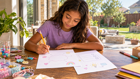 Texas kid planning a small business with a Boss Kid Build workbook